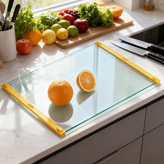 LANGBOHOS Small Glass Cutting Board, Silicone Grip, Heat-Resistant, Dishwasher by TemperedGlassManufacturer
