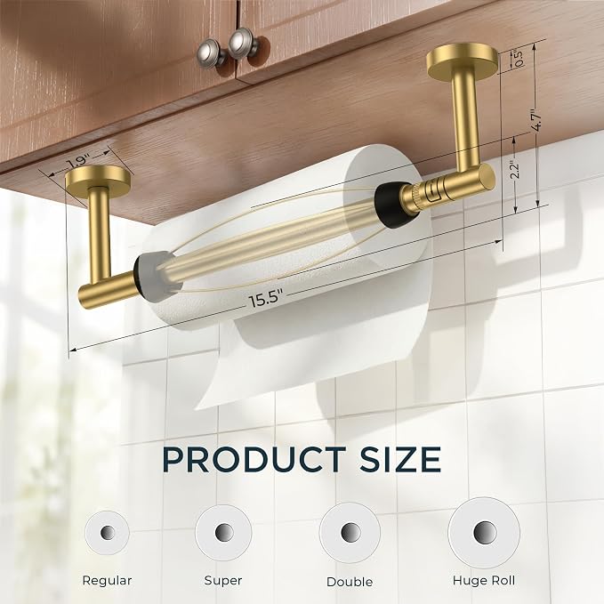 FORIOUS Paper Towel Holder Under Cabinet, SUS304 Wall Mounted Commercial Paper - Image 4