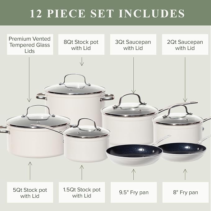 Nuwave Healthy Duralon Blue Ceramic Nonstick Cookware Set, Diamond Infused - Image 7