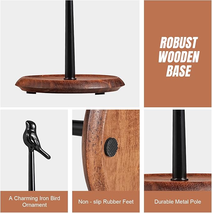 Wooden Paper Towel Holder countertop, Stylish Bird Shaped, Solid Wood Base&Iron - Image 5