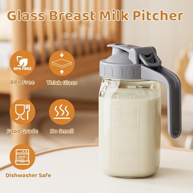 OneDream 2PACK Breast Milk Pitcher 32oz Glass Pitcher - Image 6