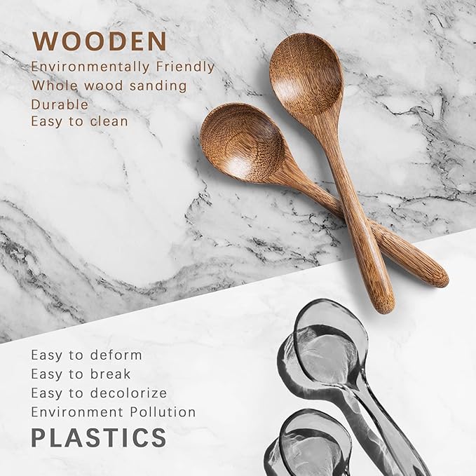2 PCS Wooden Spoons for Honey, 6.7 inch Small Wooden Spoons - Image 3