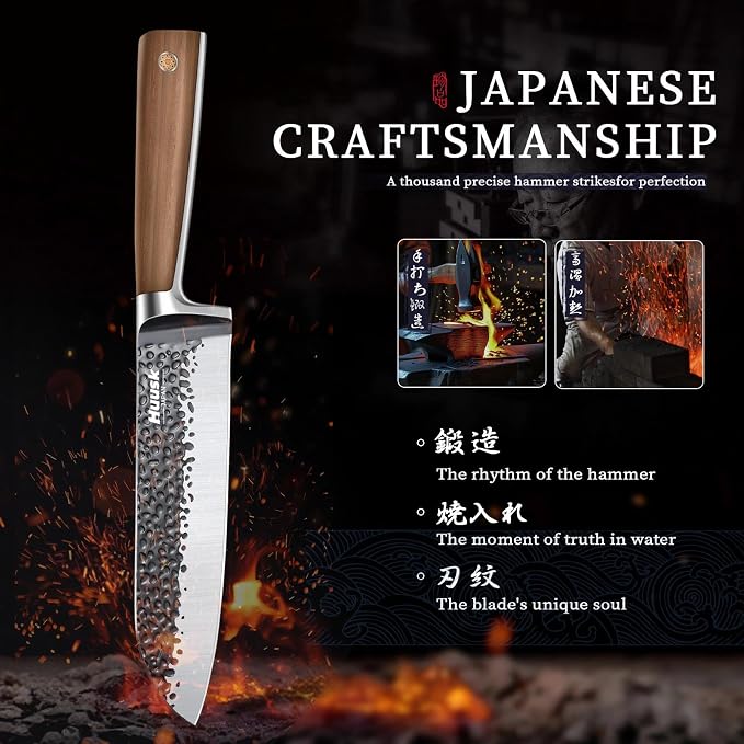 Huusk Santoku Knife 7 Inch Japanese Kitchen Knife Hand Forged Chopping Knives - Image 3