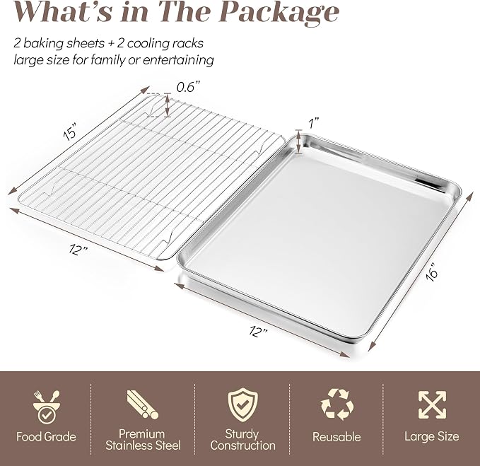 TeamFar Baking Sheet with Rack Set, Stainless Steel Baking Pan Cookie Sheet - Image 2