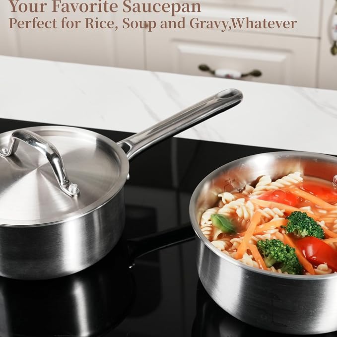Saucepan Set with Lids, 3-Ply Stainless Steel 1.5QT and 3QT Cooking Pot - Image 4