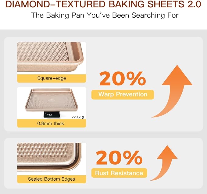 HONGBAKE 3 Pack Gold Nonstick Baking Sheet Pan Set - Image 3