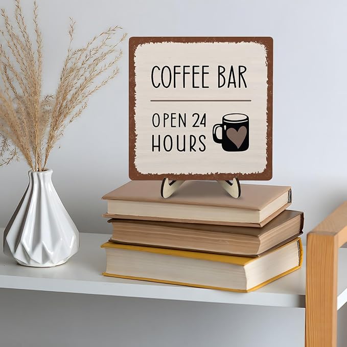 Coffee Bar Sign Plaque Decor, Coffee Bar Accessories, Rustic Wooden Tabletop - Image 8