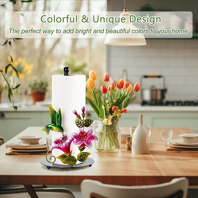 Flower & Hummingbird Decor Paper Towel Roll Holder Countertop - Image 6