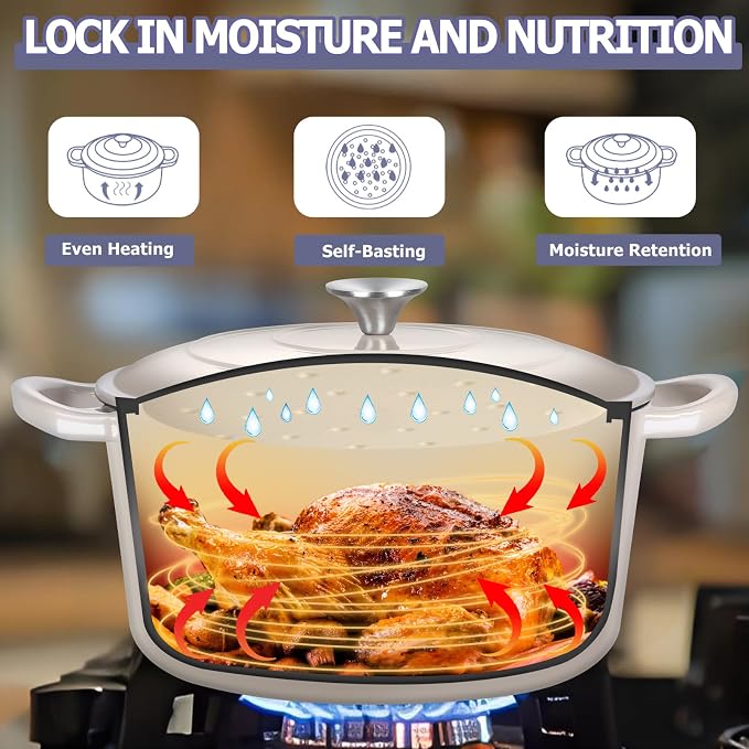 TeamFar Dutch Oven, 6QT Enameled Cast Iron Dutch Oven Cooking Pot - Image 6