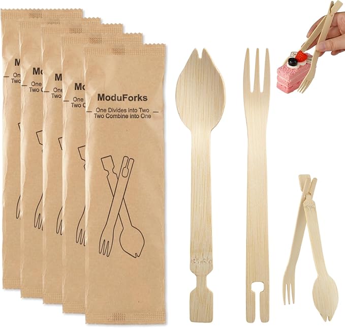 Bamboo Forks Set, 30 Sets Disposable Cutlery, Detachable 3 in 1 Bamboo Spoons by Unknown