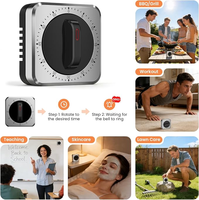 Mechanical Kitchen Timer with Magnet: Wind Up Cooking Timer Clock with Loud - Image 7