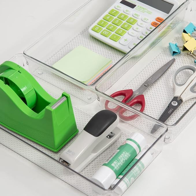 3 Pack Clear Plastic Drawer Organizer Tray Cutlery Utensil Makeups Drawer - Image 5