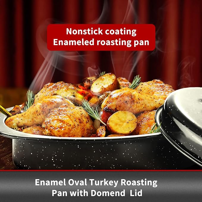 JY COOKMENT Granite Roaster Pan, Small 13” Enameled Roasting Pan - Image 2
