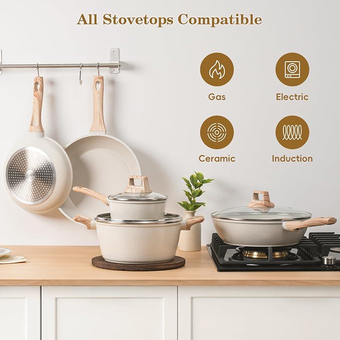 SODAY 12 Pcs Pots and Pans Set Non Stick, Cookware Sets White Granite Induction - Image 7