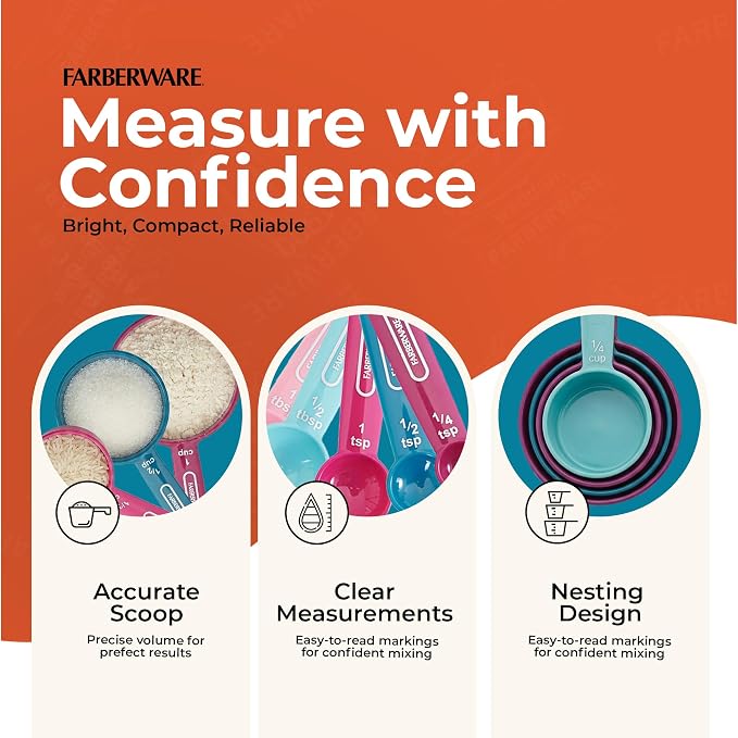 Farberware Kitchen Basics Measuring Cup & Spoon Set, 9-Piece Colorful Nesting - Image 2