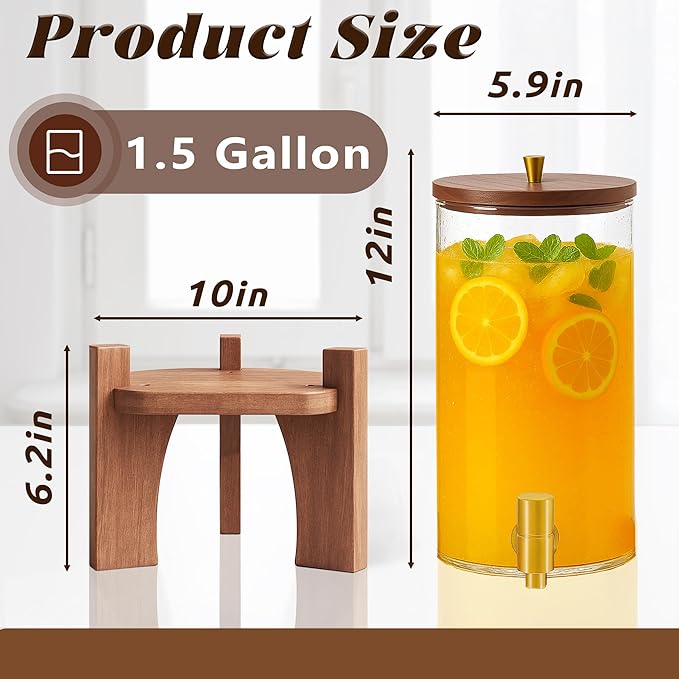 Glass Drink Dispenser, 1.5 Gallon Beverage Dispenser - Image 3