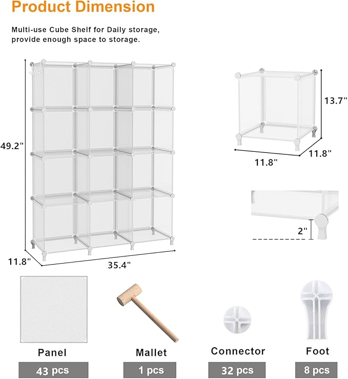 AWTATOS Cube Storage Organizer, Closet Organizers and Storage, 12 Cube Shelves - Image 3
