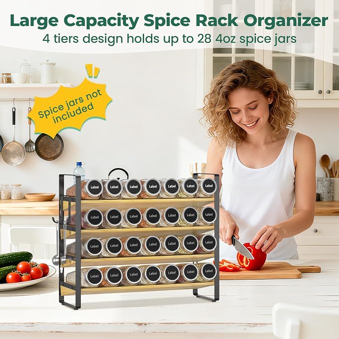 EsLuker.ly Spice Seasoning Rack Organizer Kitchen Countertop, 4 Tier Bamboo - Image 2