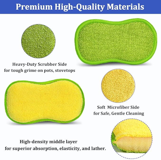 Dish Sponges Kitchen, 12 Pack Multi-Purpose Microfiber Scrub Sponge - Image 4