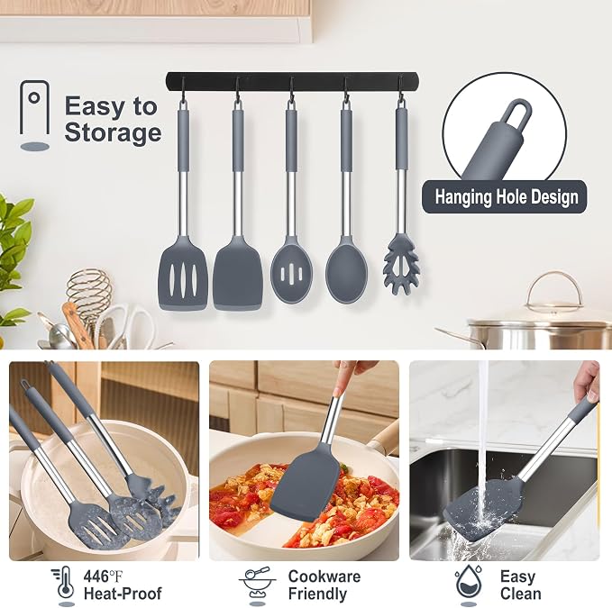 TeamFar Silicone Cooking Utensils Set, Turner/Spoon/Pasta Server - Image 6