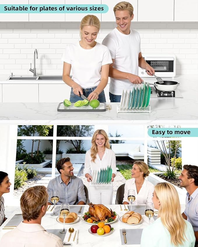 Plate Organizer for Cabinet, Kitchen Dish Rack Organizer for Cabinet Countertop - Image 4