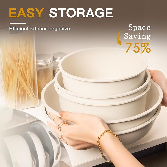 Astercook 21 Pcs Pots and Pans Set Non Stick, Ceramic Cookware Set Detachable - Image 6