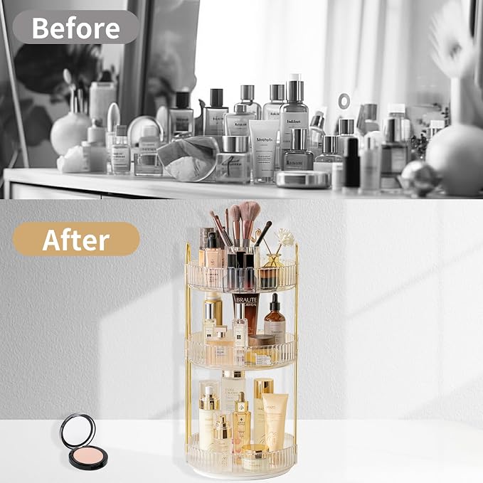 Asayuee 360 Rotating Makeup Organizer, 3 Tier Large Capacity Make Up Organizers - Image 5
