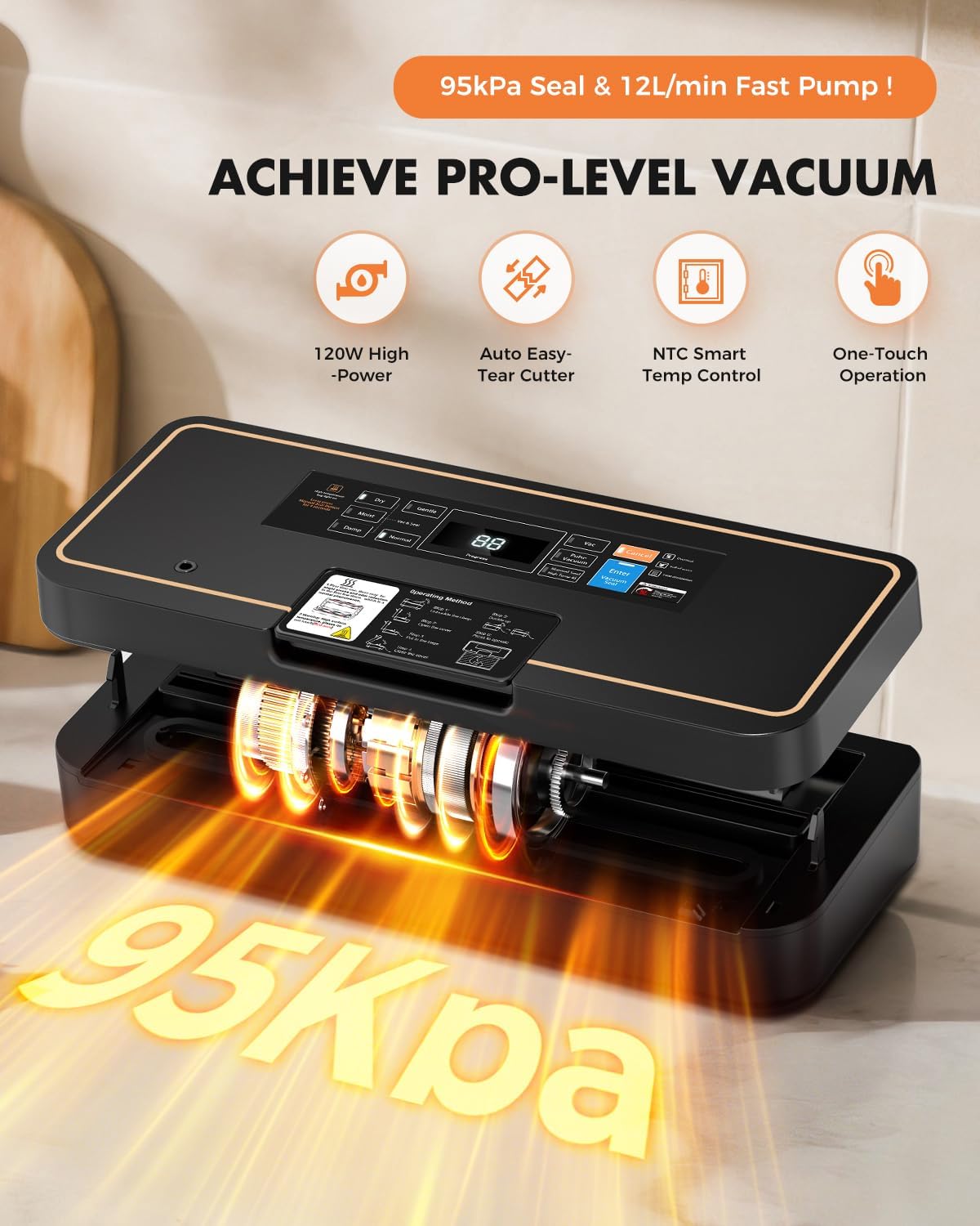 Vacuum Sealer for Food, Food Saver, 95kPa, Easy Tear Cutter, 9-in-1