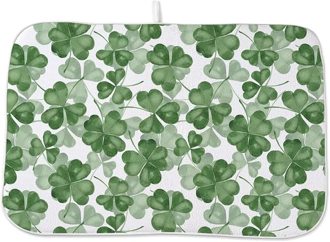 St Patricks Day Dish Drying Mat 18 x 24 inch Dark Green Clover Print Decorative by AEIOAE