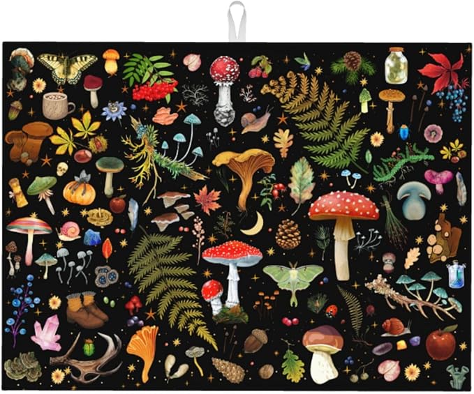Mushroom Dish Drying Mat Witchy Home Decor by Chiweiyang