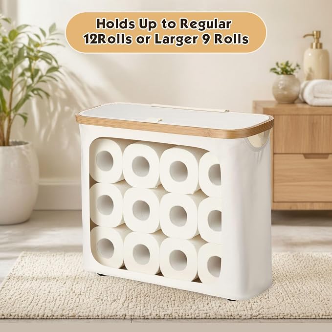 Toilet Paper Basket with Lid & Bamboo Handle, Highland Cow are You Pooping - Image 6
