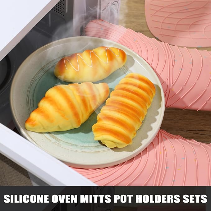 4 Pieces Oven Mitts of Macaron Color Thickened Non-Slip Silicone Kitchen Gloves - Image 4
