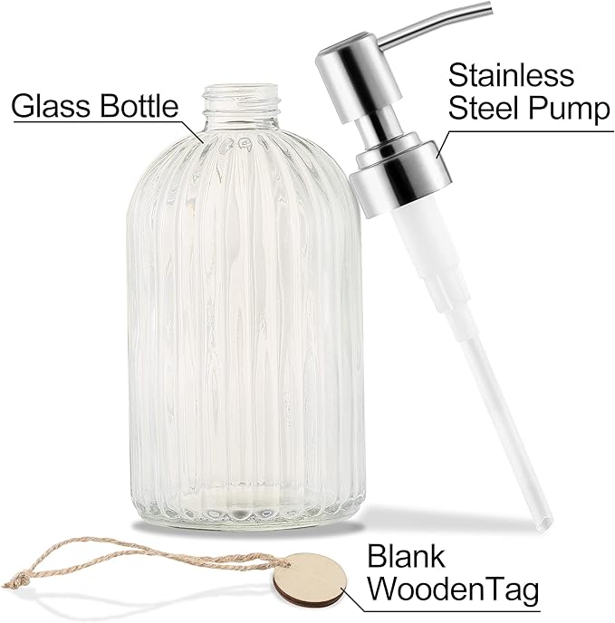 MOCLIF 16 OZ Soap Dispenser，Tempered Glass Clear Vertical Stripe - Image 3