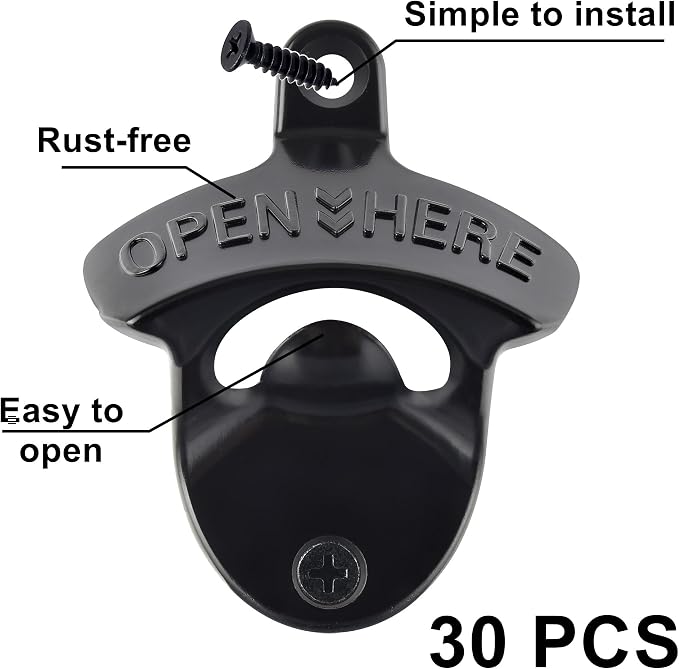 30 Packs Black Bottle Top Opener Wall Mounted Beer Cap Opener Stainless Bulk - Image 2