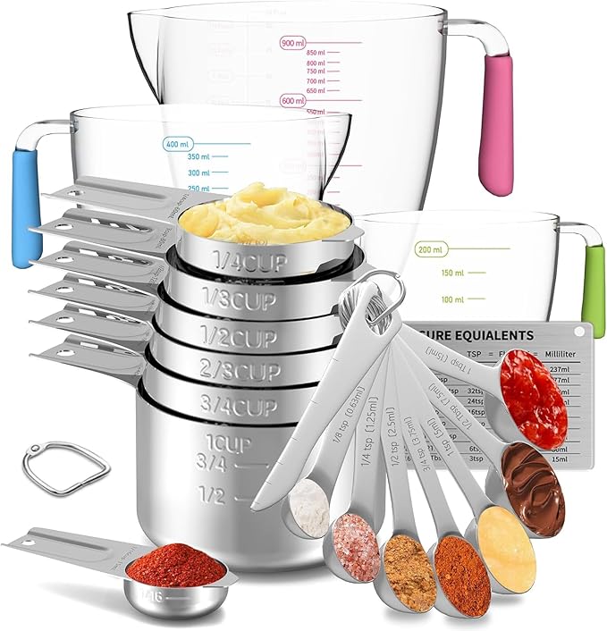 Stainless Steel Measuring Cups and Spoons Set, 6 Stainless Steel Measuring Cups by Unknown