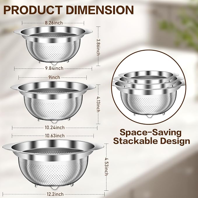 Stainless Steel Colander for Kitchen, Stainless Steel Strainer, Pasta Strainer - Image 2