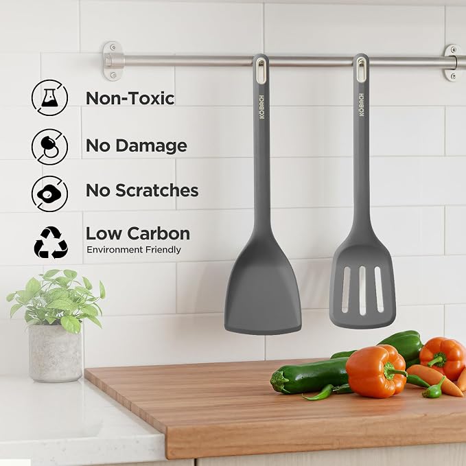 2 Pack Silicone Spatula, Heat Resistant 600°F Silicone Spatulas Set, Turner & - Image 3
