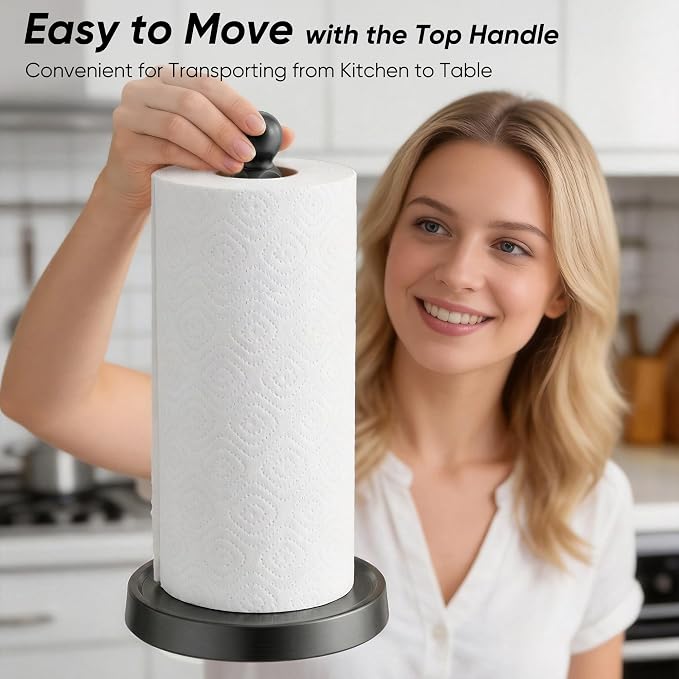 theaoo Paper Towel Holder Countertop, One-Handed Tear Paper Towel Stand - Image 5
