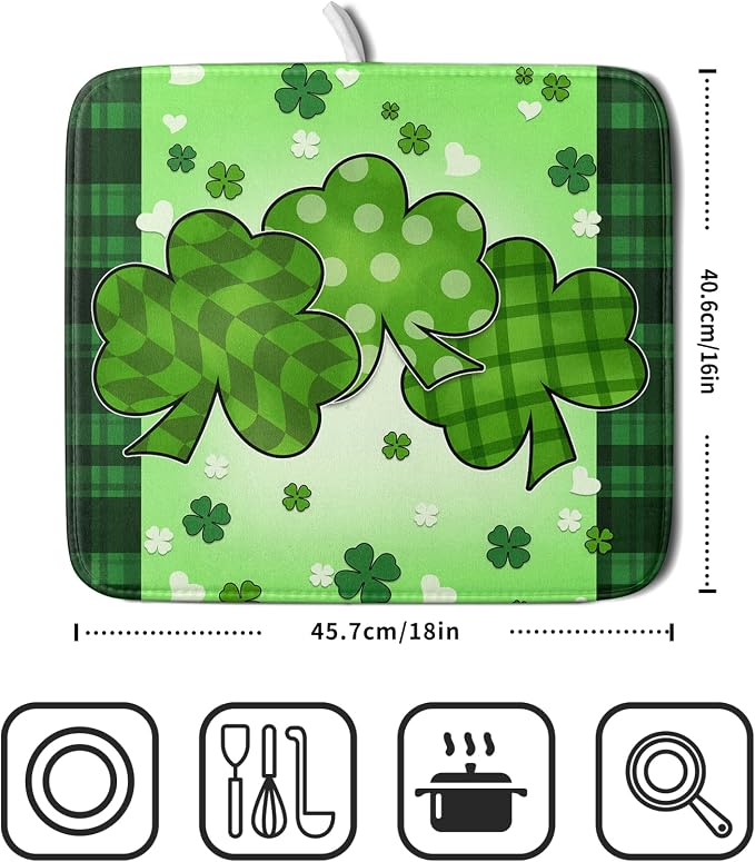 St Patrick's Day Shamrocks Dish Drying Mat 16x18 Inch - Image 2
