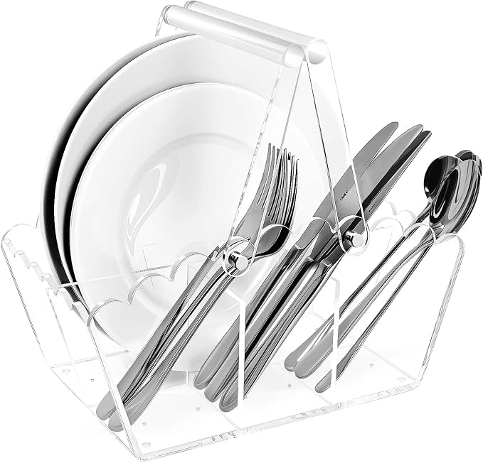 Scalloped Silverware Organizer. Acrylic Utensil Caddy.Heavy-Duty Countertop by Unknown