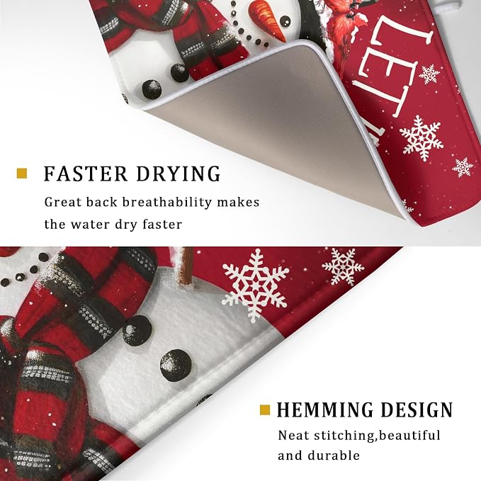 Winter Snowman Dish Drying Mat for Kitchen Counter 18x24 Inch Christmas Dish - Image 3
