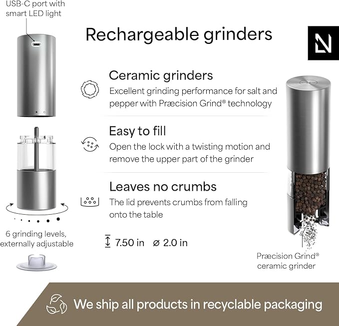 LARS NYSØM Electric Salt and Pepper Grinder Set I Automatic Salt and Pepper - Image 4