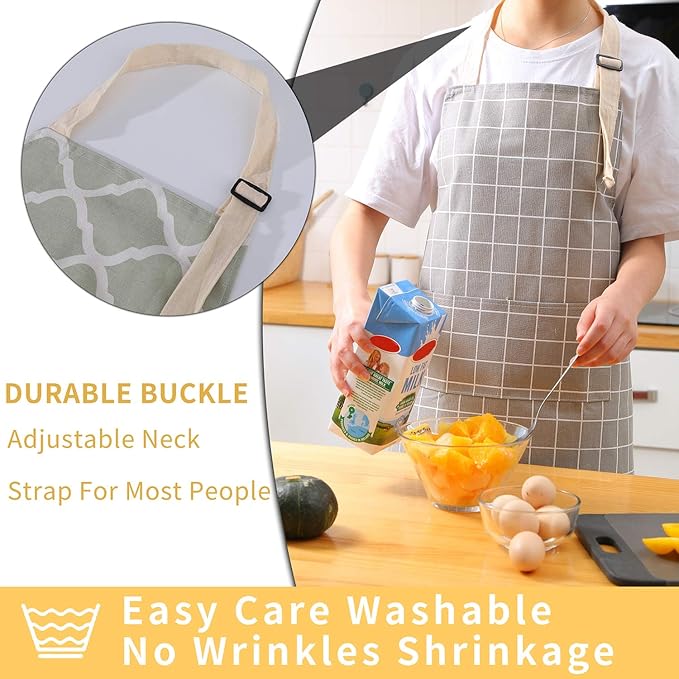 Tosewever 2 Pieces Cotton Linen Waterproof Bib Kitchen Apron - Image 5