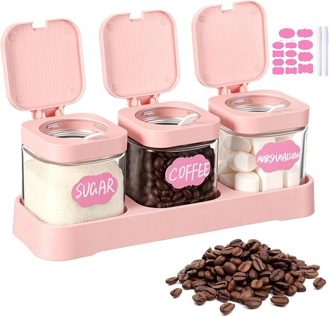 Suclain 3 Pcs Glass Coffee Containers Coffee Station Organizer Set, Airtight by Suclain