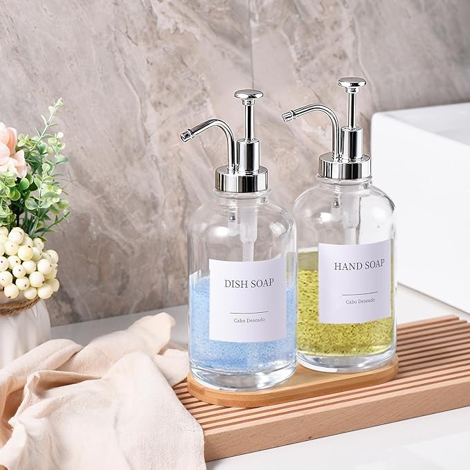Glass Soap Dispenser with Pump, Dish and Hand Soap Dispenser - Image 2
