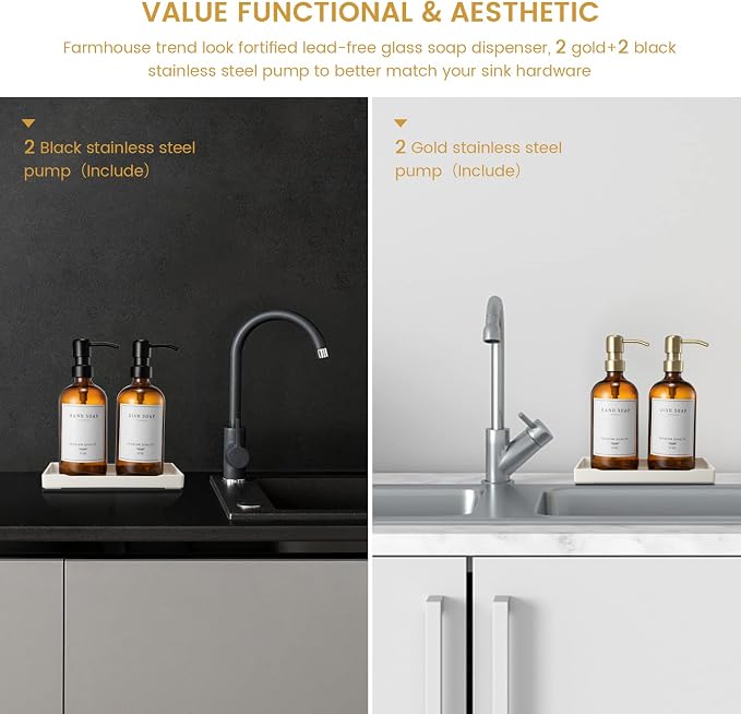 Glass Soap Dispenser for Kitchen, Farmhouse Dish & Hand Soap Dispenser Set - Image 2