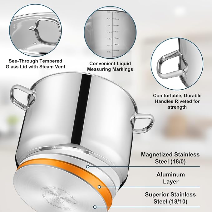 E-far 24-Quart Large Stock Pot, Stainless Steel Stockpot - Image 3