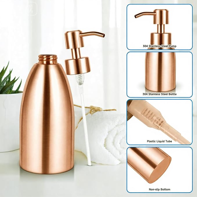 304 Stainless Steel Soap Dispenser 16oz Rust-Proof Liquid Soap Pump Bottle - Image 3