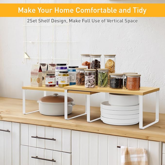 OGEMXU Cabinet Shelf Organizers, 15.7 inches Large Kitchen Counter Shelf - Image 3