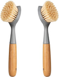 2 Pack Kitchen Dish Brush Bamboo Handle Dish Scrubber Built-in Scraper by Songtaste